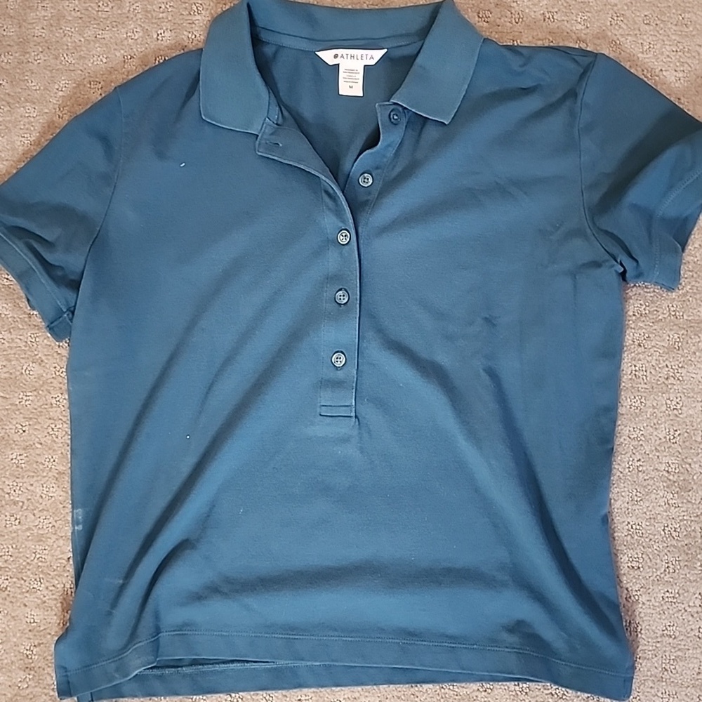 Athleta Teal Green Cropped Polo Shirt | Women’s Size Medium